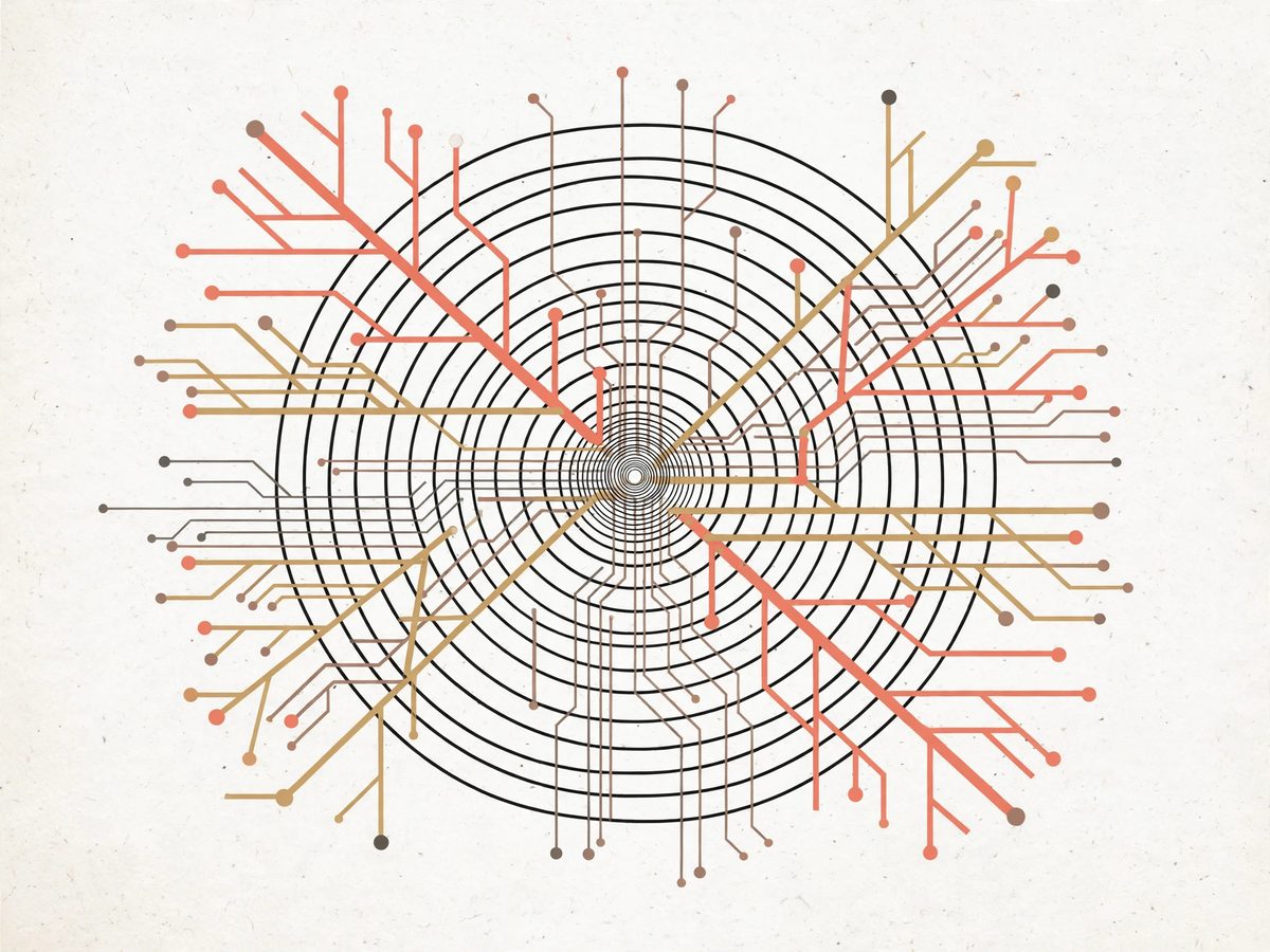 Abstract illustration of layered code history like tree rings