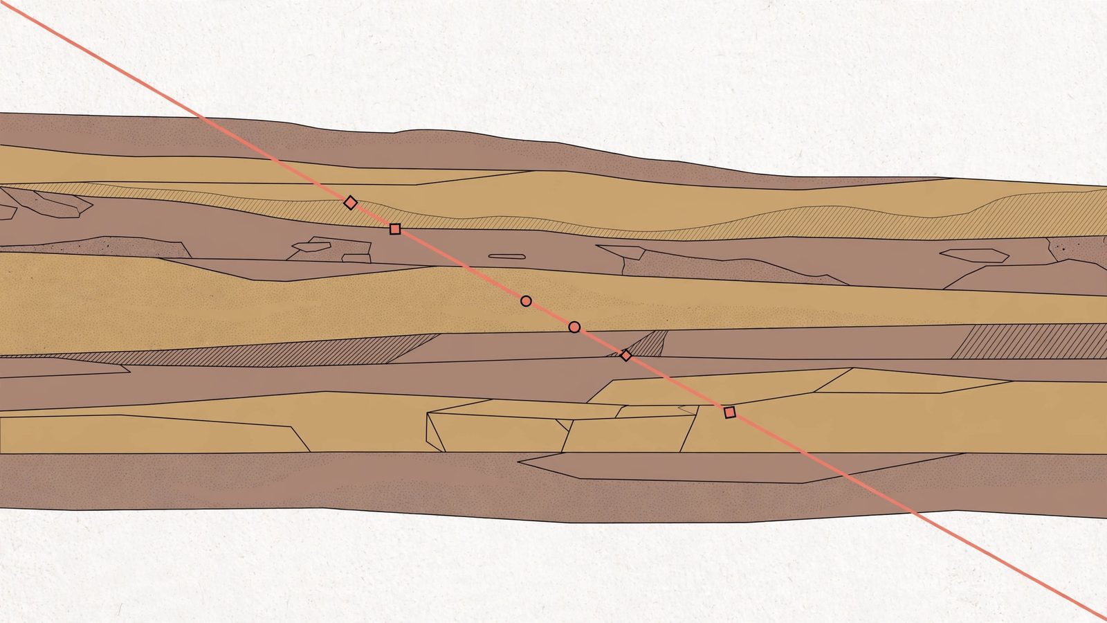 Abstract survey of geological strata marked for appraisal